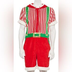 NWT. Blizzard. Bay Men’s Short Sleeve Festive  Suspender Santa Red Romper Size M